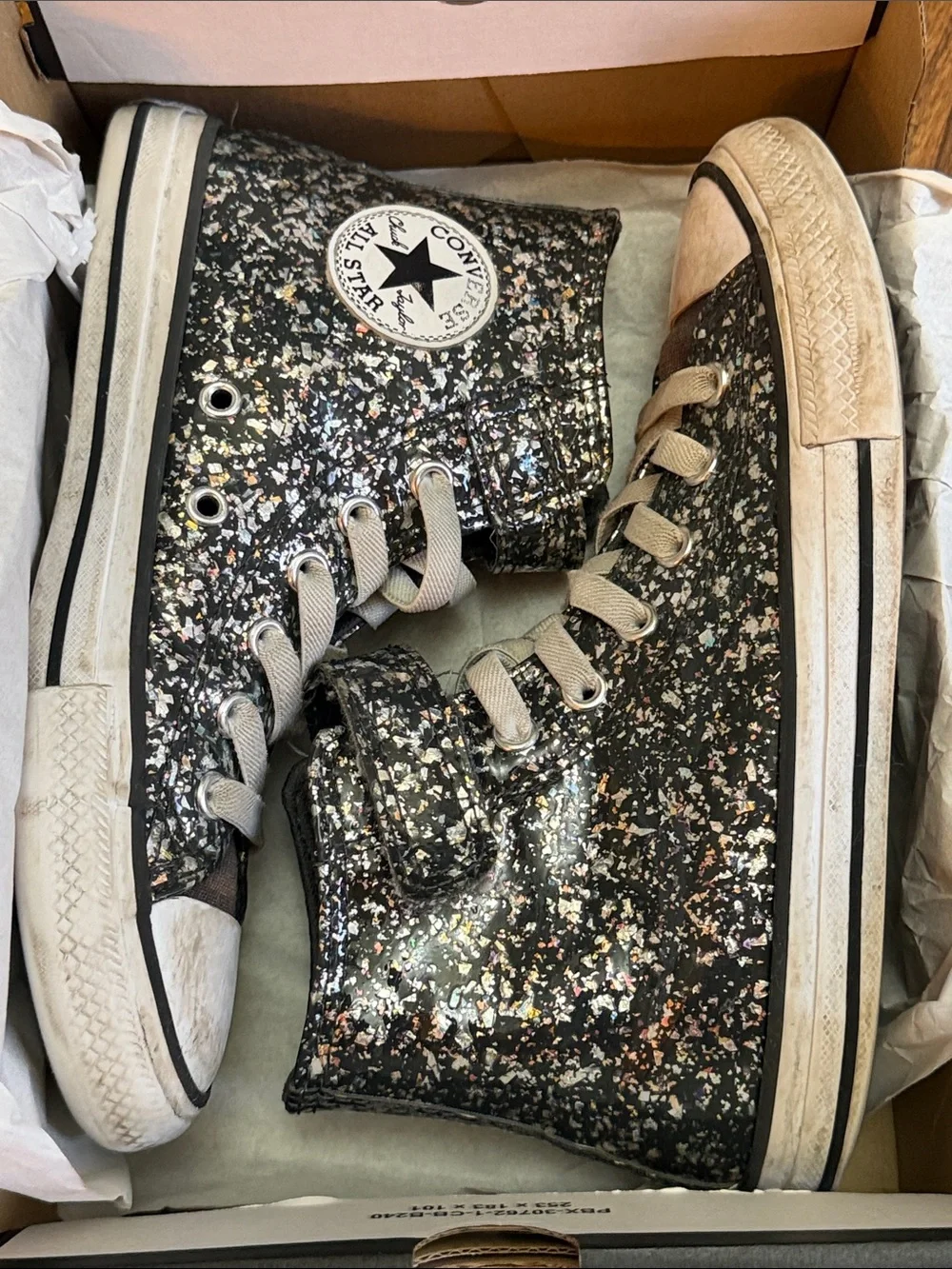Converse Kids High-Top Glitter Sneakers in Black and Silver